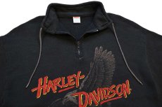 画像3: 80s USA製 HARLEY-DAVIDSON ハーレー ダビッドソン 両面プリント ハイネック ハーフジップ スウェット 黒 L★RUSSELLラッセル (3)