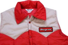 画像3: 80s USA製 Horizon Snap-onスナップオン パッチ付き ツートン ヨーク切り替え 中綿入り ナイロン レーシングベスト 赤×ベージュ XL (3)