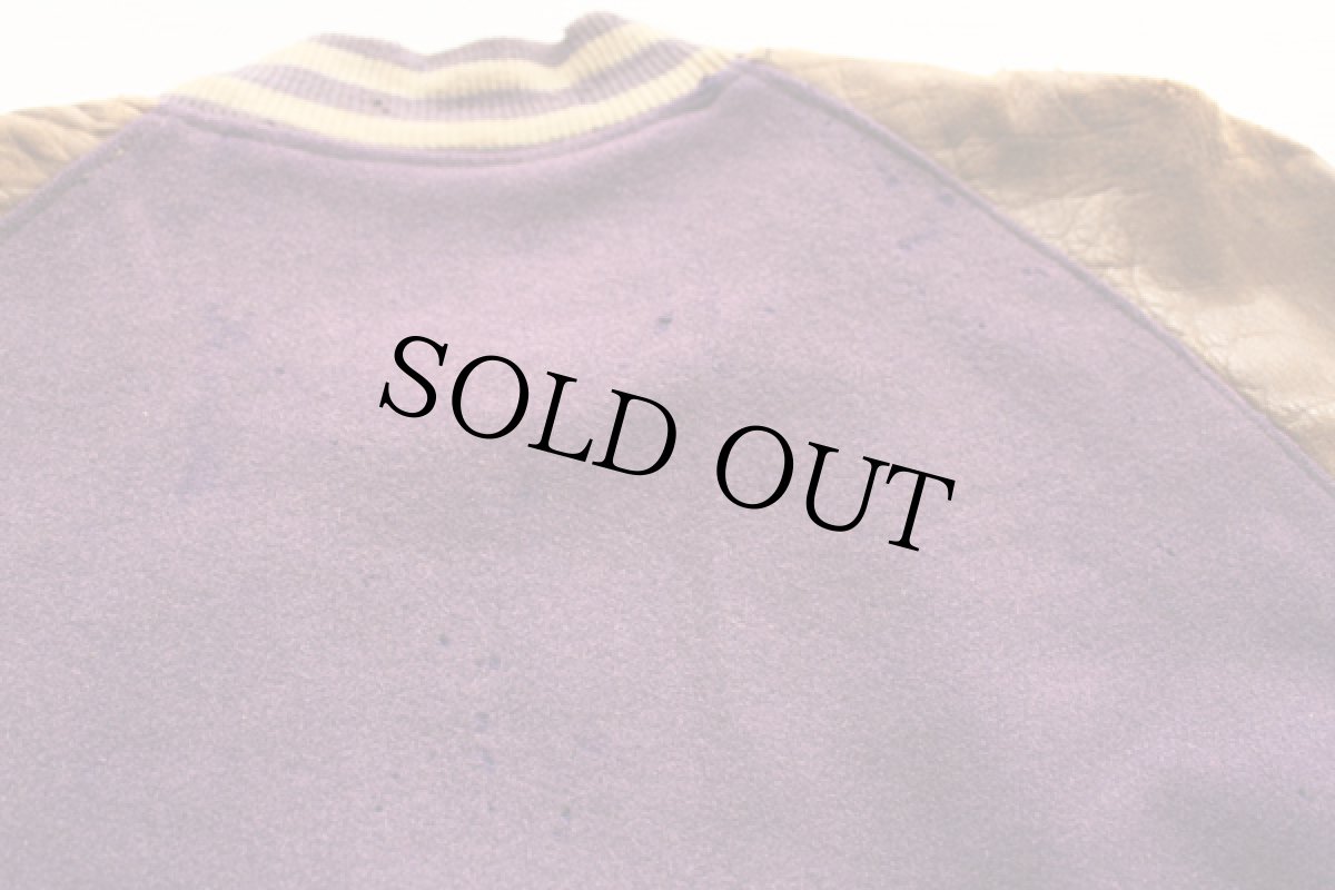 画像4: 40s UNKNOWN メルトン ウール 袖革スタジャン 紫 44 (4)