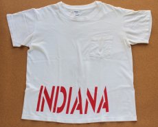 画像1: 80s USA製 Championチャンピオン INDIANA 両面 染み込みプリント コットン ポケットTシャツ 白 L (1)