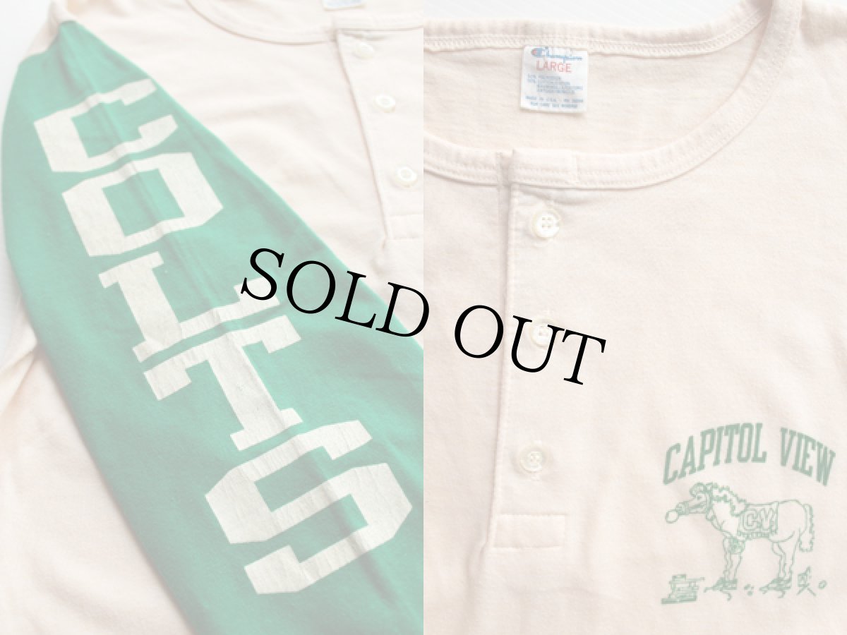 画像3: 80s USA製 Championチャンピオン COLTS ツートン 染み込みプリント ヘンリーネック 七分袖 Tシャツ L (3)
