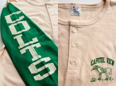 画像3: 80s USA製 Championチャンピオン COLTS ツートン 染み込みプリント ヘンリーネック 七分袖Tシャツ L (3)