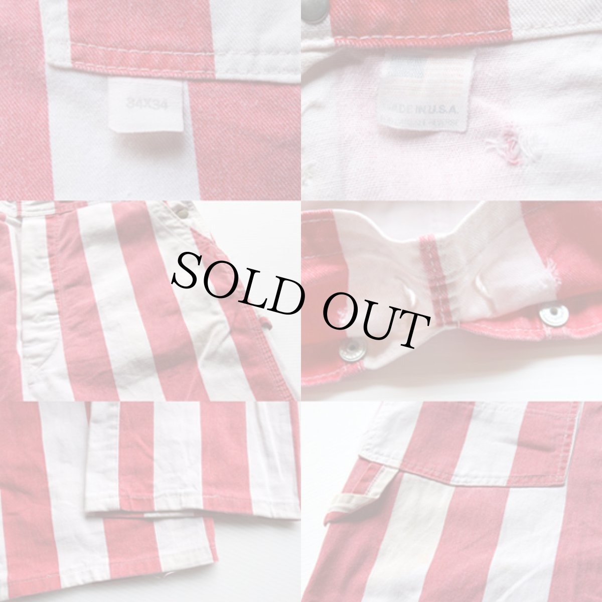 画像3: 70s USA製 BIG SMITHビッグスミス 紅白ストライプ オーバーオール 34×34 (3)