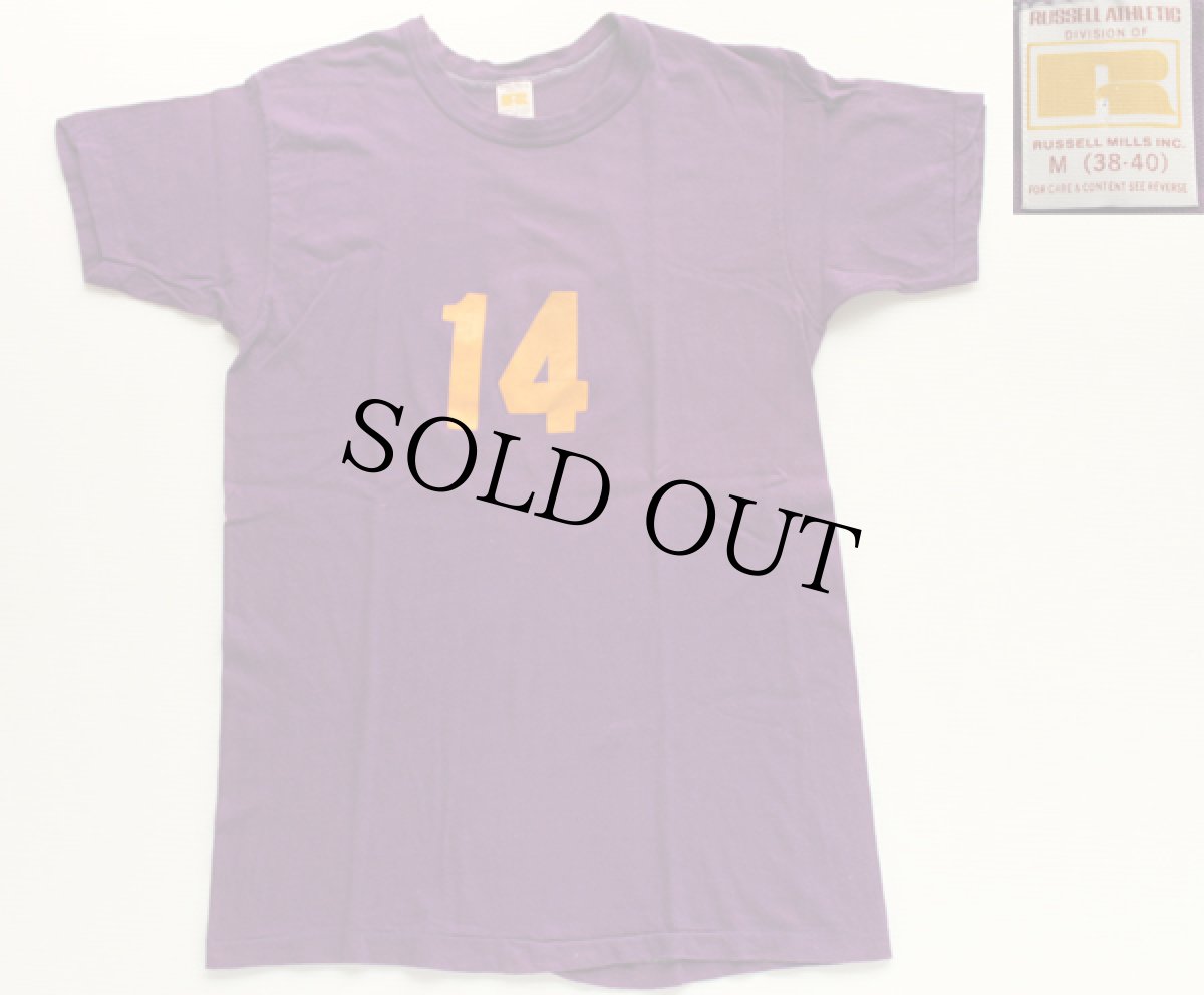 画像2: 70s USA製 RUSSELLラッセル 14 ナンバリング コットンTシャツ 紫 M (2)