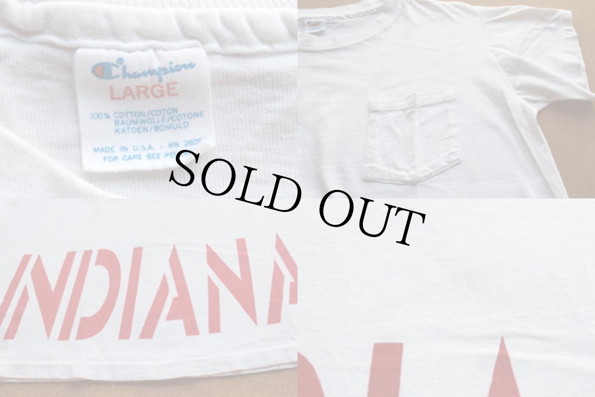 画像3: 80s USA製 Championチャンピオン INDIANA 両面 染み込みプリント コットン ポケットTシャツ 白 L (3)