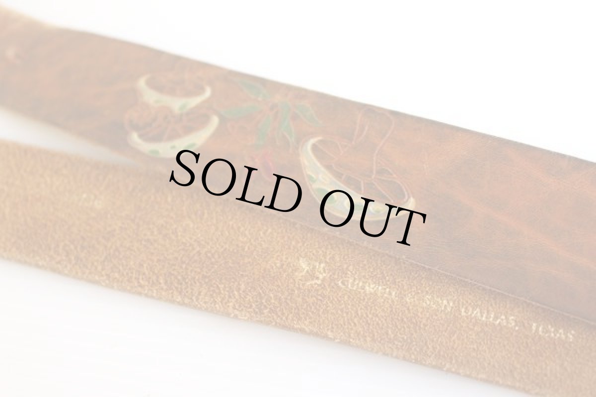 画像3: 70s キノコ柄 カービング ペイント レザーベルト 36 (3)