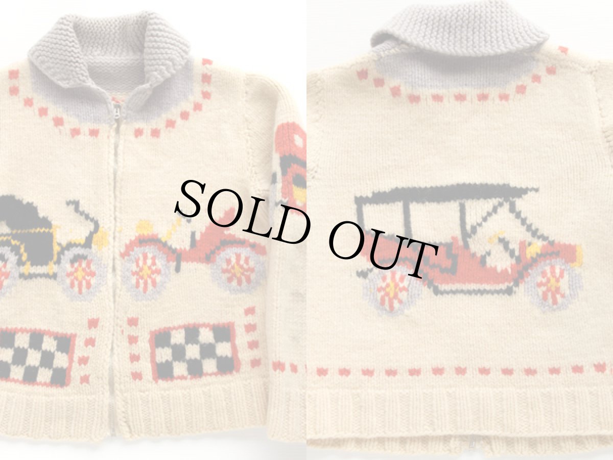 画像2: 60s 車柄  ウール カウチンセーター (2)