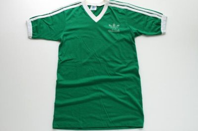 画像1: 80s USA製 adidasアディダス VネックTシャツ 緑 M