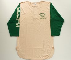 画像1: 80s USA製 Championチャンピオン COLTS ツートン 染み込みプリント ヘンリーネック 七分袖Tシャツ L (1)