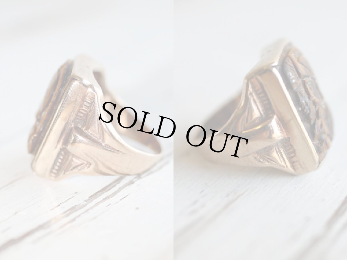 画像2: ビンテージ 騎士 タイガーアイ ゴールドリング (2)