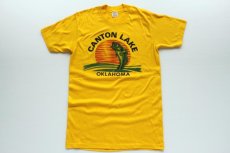 画像2: 70s USA製 CANTON LAKE 染み込みプリント Tシャツ 黄 M (2)