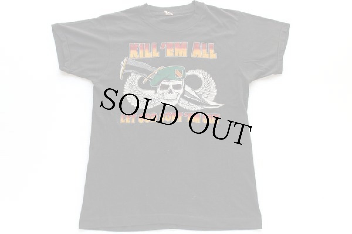 画像2: 80s USA製 スカル グリーンベレー Tシャツ 黒 M (2)