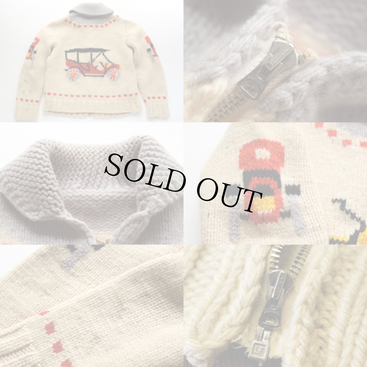 画像3: 60s 車柄  ウール カウチンセーター (3)