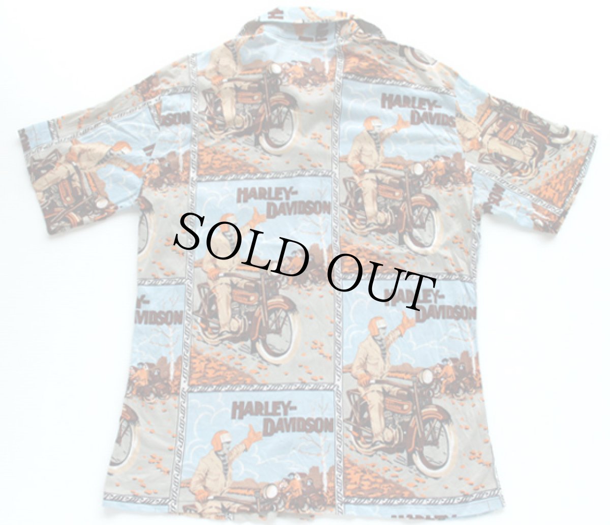 画像2: 70s HARLEY-DAVIDSONハーレー ダビッドソン 総柄 ポリシャツ カスタム (2)