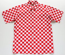 画像1: 70s USA製 赤白チェッカー柄 半袖シャツ M (1)