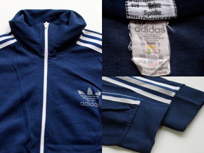 画像1: 80s adidasアディダス フロッキー バックプリント ハイネック トラックジャケット 紺 ML★ジャージ