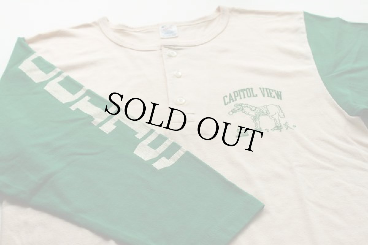 画像2: 80s USA製 Championチャンピオン COLTS ツートン 染み込みプリント ヘンリーネック 七分袖 Tシャツ L (2)