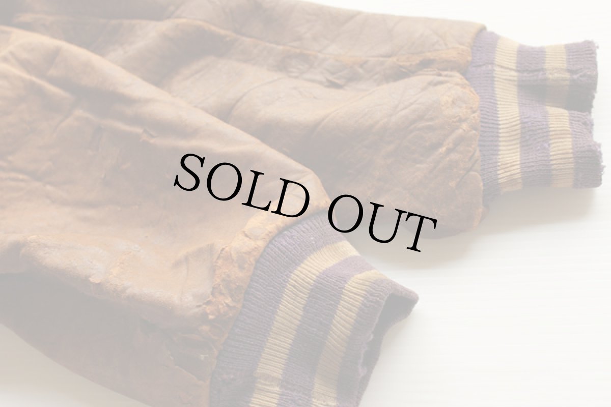 画像5: 40s UNKNOWN メルトン ウール 袖革スタジャン 紫 44 (5)