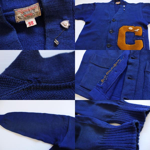 50s SAND KNIT レタードカーディガン 青 38 - Sixpacjoe Web Shop