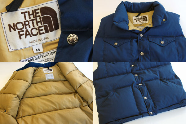 80s USA製 THE NORTH FACEノースフェイス 茶タグ ダウンベスト 紺 M 