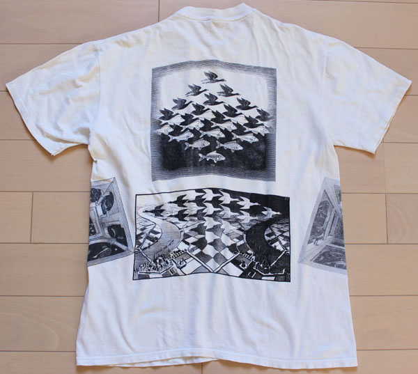 80s USA製 M.C.Escherエッシャー アート コットンTシャツ 白 L 