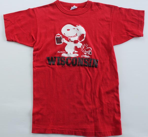 80s USA製 Championチャンピオン スヌーピー WISCONSIN コットンTシャツ 赤 S - Sixpacjoe Web Shop