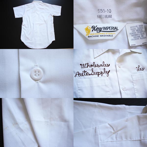 Poormans チェーンステッチ 刺繍 半袖 シャツ L 水色×白  メンズ  210722