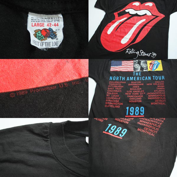 80年代 フルーツオブザルーム FRUIT OF THE LOOM THE ROLLING STONES ローリングストーンズ STEEL WHEELS NORTH AMERICAN TOUR 1989 両面プリント バンドTシャツ バンT USA製 メンズL ヴィンテージ /eaa326209