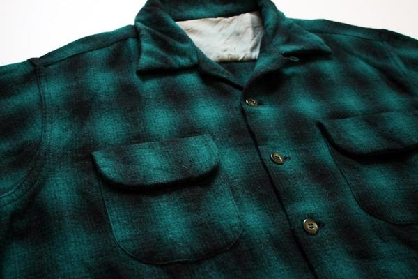 50s UNKNOWN オンブレチェック ウールシャツ 緑 - Sixpacjoe Web