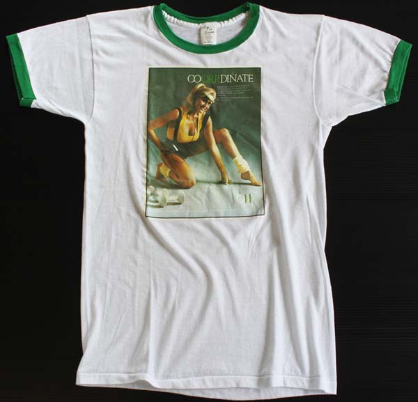 80s USA製 オリビアニュートンジョン リンガーTシャツ 白×緑 M
