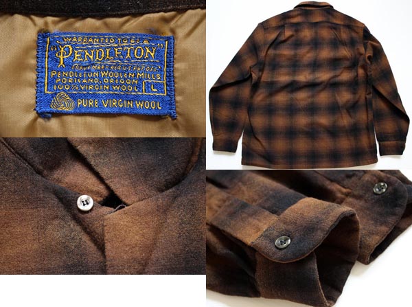60s PENDLETONペンドルトン オンブレチェック ボックス ウールシャツ L