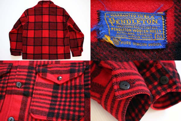 60s PENDLETONペンドルトン チェック ウールジャケット 赤×黒
