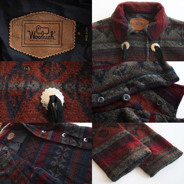 90s USA製 Woolrichウールリッチ ネイティブ柄 ロング ウール 