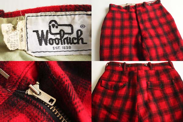 70s Woolrichウールリッチ キルティングライナー チェック ウールパンツ w32