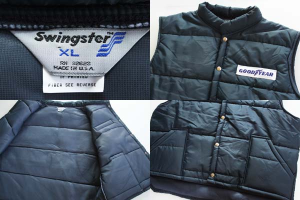 80s Swingster GOODYEAR パッチ付き 中綿入り レーシングベスト 紺 XL