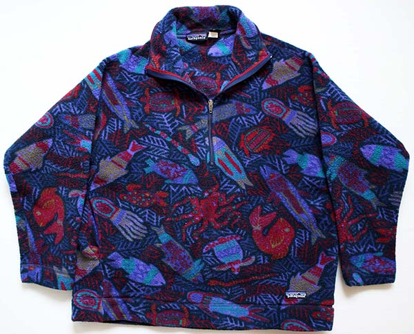 【 patagonia 】美品 90s 総柄 ハーフジップ フリース USA製