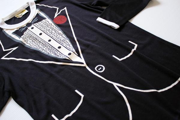 80's Vintage Screen Print Black Tie Design T-shirt（80年代