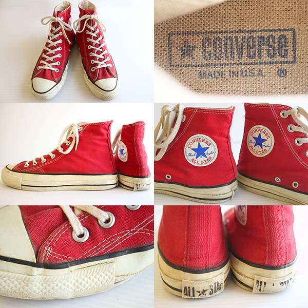 80s USA製 CONVERSEコンバース ALL STARオールスター HI 当て布 赤 7