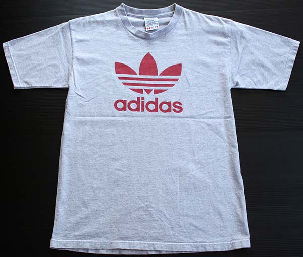 80s USA製 adidasアディダス トレフォイル ビッグロゴ コットンTシャツ グレー XL - Sixpacjoe Web Shop