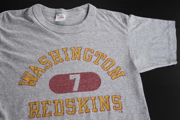 80s USA製 Championチャンピオン NFL WASHINGTON REDSKINS 染み込みプリントTシャツ 杢グレー M
