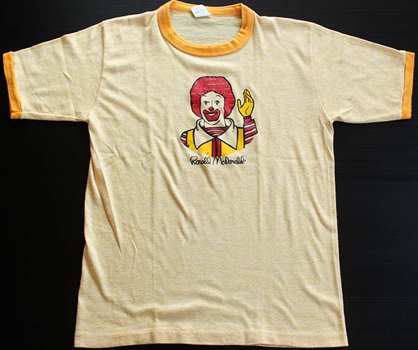 80s McDonald マクドナルド リンガー Tシャツ XL身幅55cm
