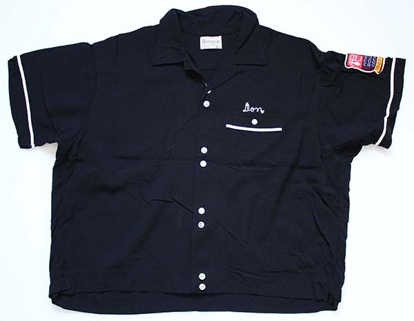 60s OLYMPIAN チェーン刺繍 レーヨン ボウリングシャツ 黒 XL 
