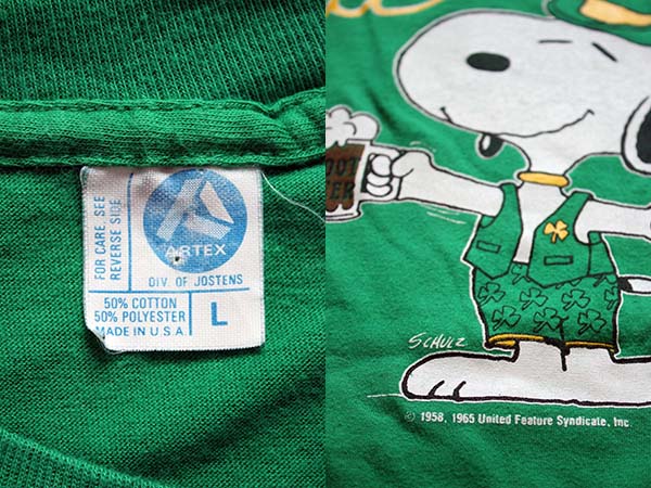 80s USA製 ARTEX スヌーピー IRISH Tシャツ 緑 L - Sixpacjoe Web Shop