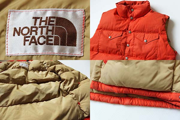 70s THE NORTH FACEノースフェイス 茶タグ ダウンベスト オレンジ