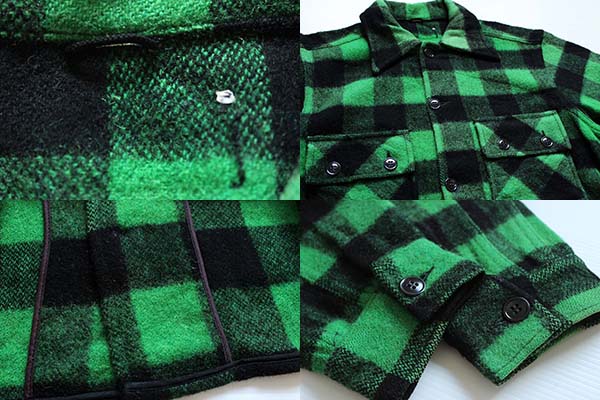 60s UNKNOWN バッファローチェック ウール シャツジャケット 緑×黒