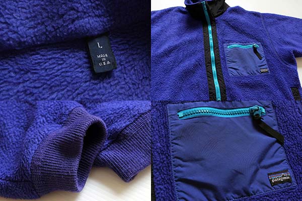 90s USA製 patagoniaパタゴニア ハーフジップ プルオーバー フリースジャケット 青紫 L - Sixpacjoe Web Shop