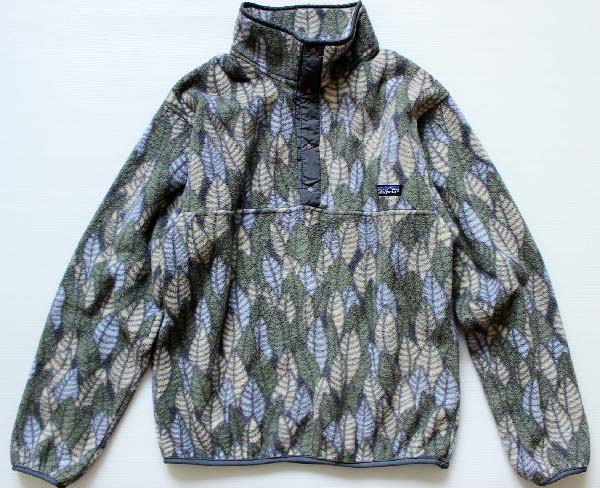 90s USA製 patagoniaパタゴニア リーフ 総柄 フリース スナップT M