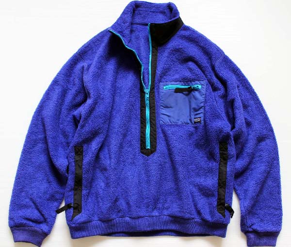 90s USA製 patagoniaパタゴニア ハーフジップ プルオーバー フリースジャケット 青紫 L