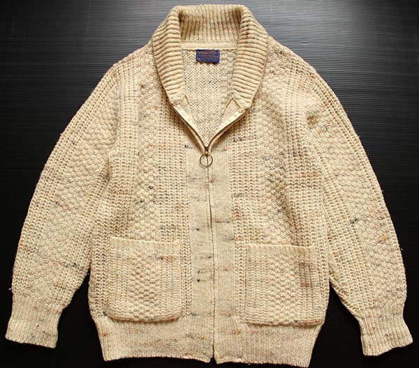 70s USA製 PENDLETONペンドルトン ショールカラー ウールニット ジップ カーディガン M - Sixpacjoe Web Shop