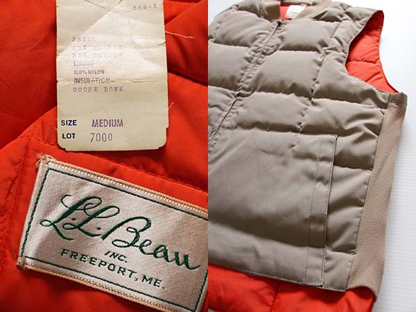 70s L.L.Bean 筆記体タグ インナーダウンベストM - Sixpacjoe Web Shop